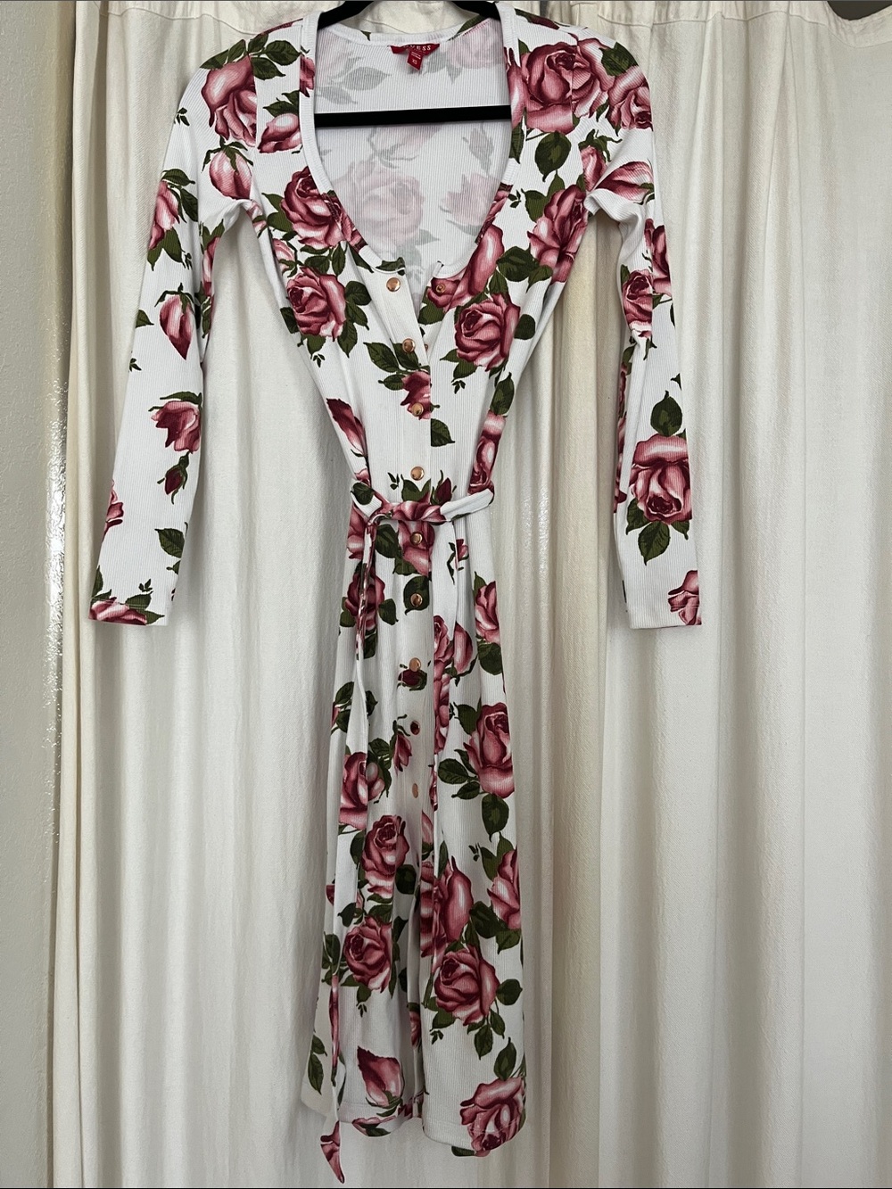 Guess- Floral Wrap Maxi Dress - White with Rose Print